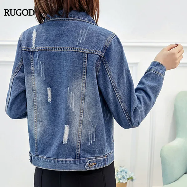 RUGOD/ Летняя джинсовая куртка, большие размеры, S-4XL, отложной воротник, карман, длинные рукава, ковбойские джинсы, куртка, тонкие женские повседневные пальто - Цвет: Синий