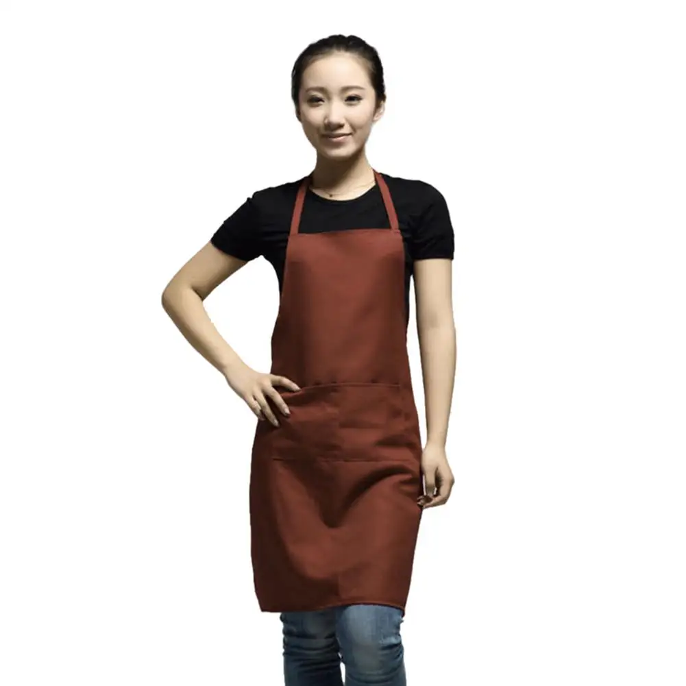 coffee color 5 Однотонный кухонный фартук для приготовления пищи для женщин и мужчин, шеф-повара, официанта, кафе, магазина, фартуки для барбекю, парикмахеров, логотип на заказ, подарочные нагрудники - Цвет: coffee color 5