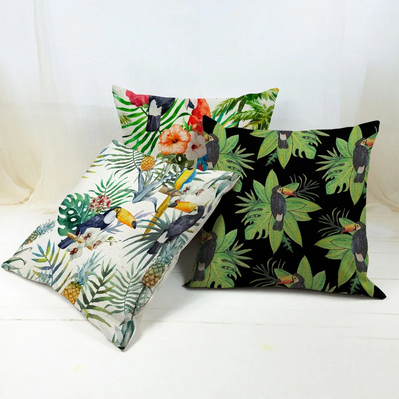 Чехлы для подушек в виде фламинго гибискуса цветка бежевого цвета попугай