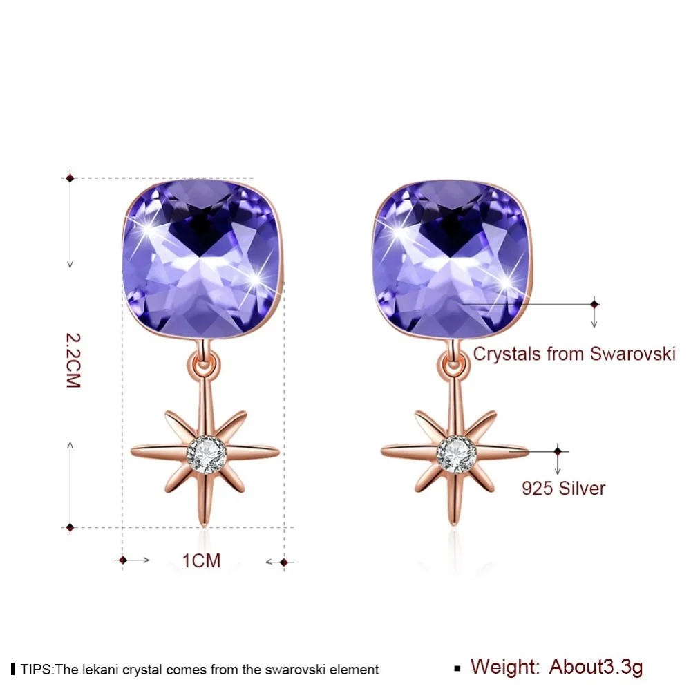 Серьги-капли LEKANI с кристаллами Swarovski, 925 квадратные серьги с подвеской, Женские Ювелирные изделия из розового золота, романтические серьги-капли