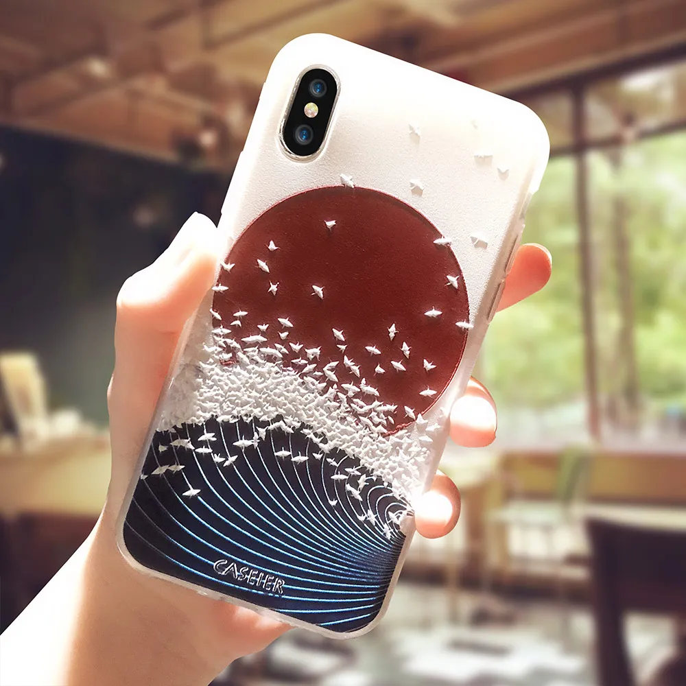 Caseier большая волна печать чехол для iPhone X 7 8 6 S Plus прозрачная накладка-чехол на