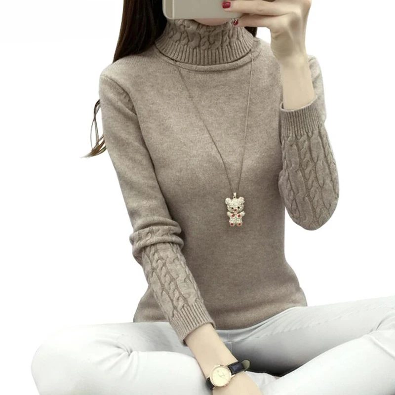 Женские свитера с высоким воротником зима 2020 толстые теплые и пуловеры вязаный
