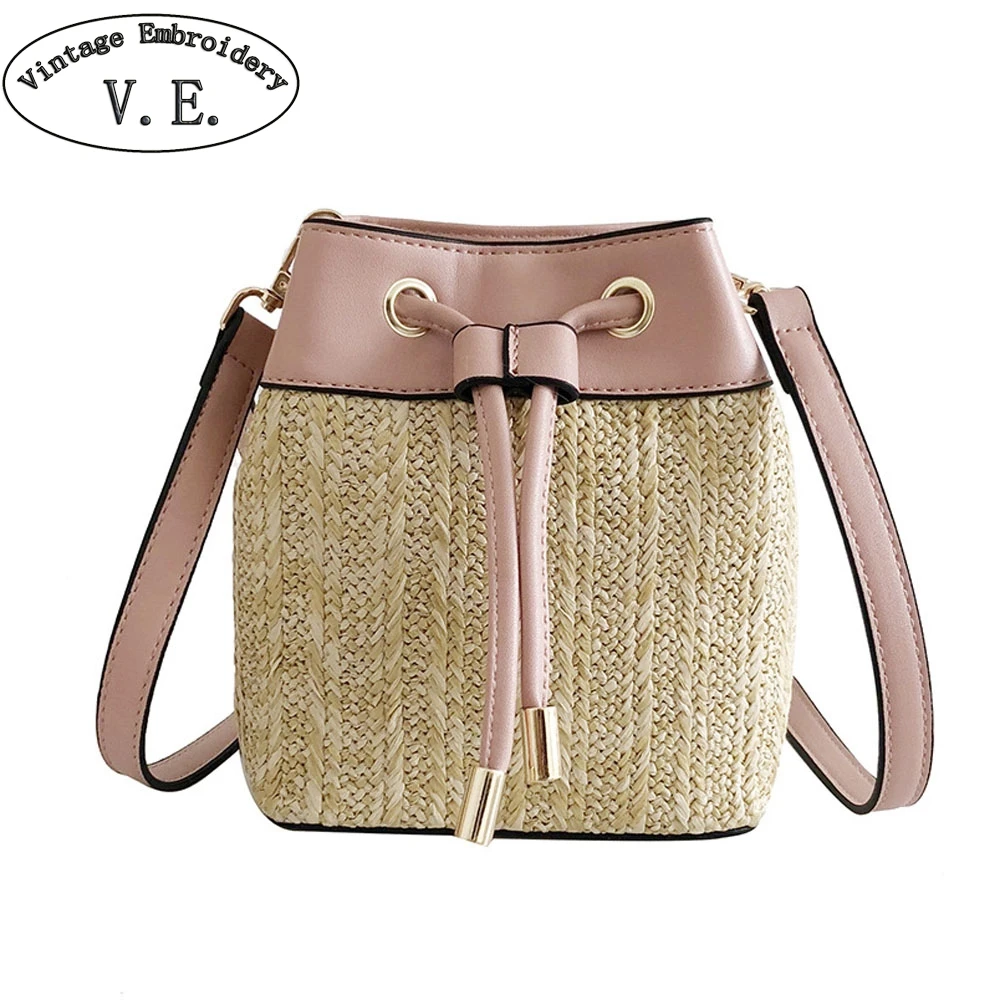 Женская летняя льняная Плетеная соломенная сумка из искусственной кожи в стиле