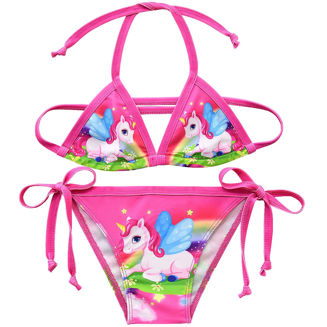 3-12Y Cute Girls Unicorn Swimsuit pink Kid Strap Bikini Suit 2pcs Outfits Fashion Clothes toddler Children | Детская одежда и
