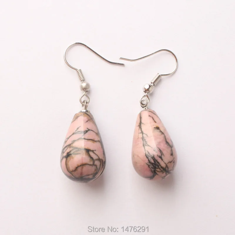 Красивые серьги подвески из натурального родонита 13 х22 мм 1 пара|dangle drop earings|dangle