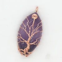 100 unique 1 pcs rose gold color marquise shape handmade wire wrapped amethysts pendant fashion jewelry