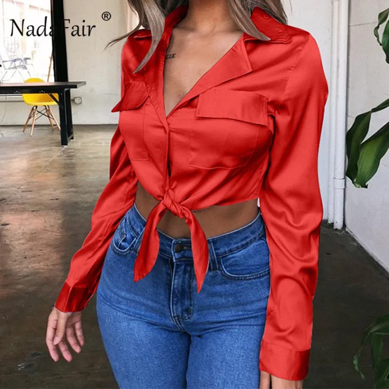 Женская сатиновая блузка Nadafair красная/желтая рубашка с длинным рукавом и