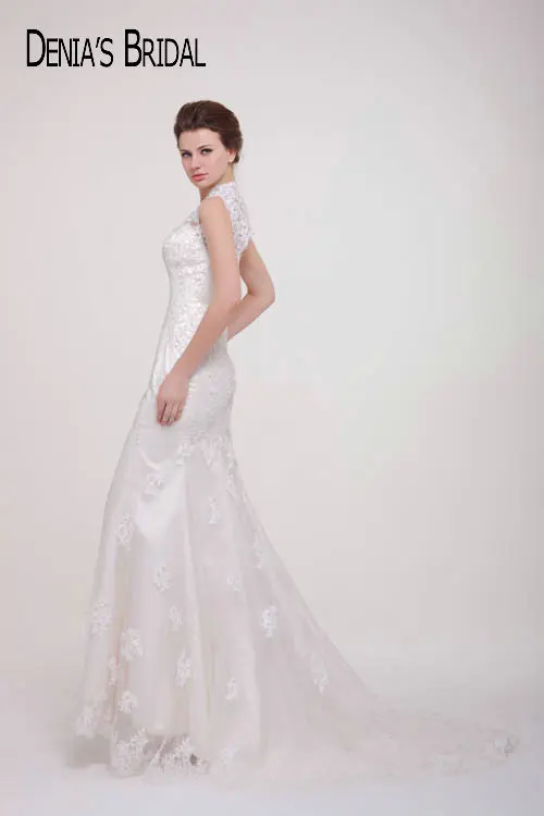 2017 настоящие фотографии милые свадебные платья с отвесным вырезом и аппликацией