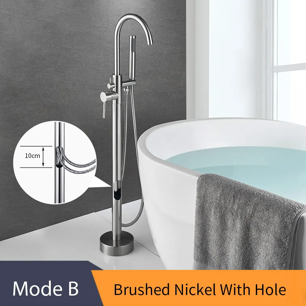 B-Brushed With Hole Кран для ванны, латунный золотой напольный кран для ванной, поворотный носик, одна ручка, наполнитель для ванной, ручной душ, опрыскиватель, смеситель, 6021K - Цвет: B-Brushed With Hole