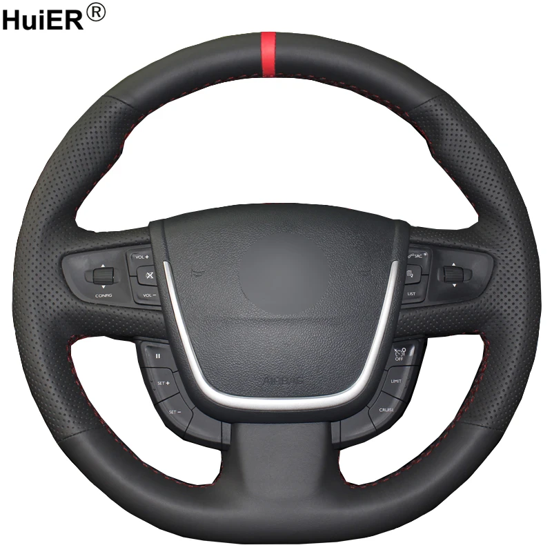 

Ручное шитье, противоскользящий дышащий красный маркер HuiER для Peugeot 508, автомобильные аксессуары для рулевого колеса
