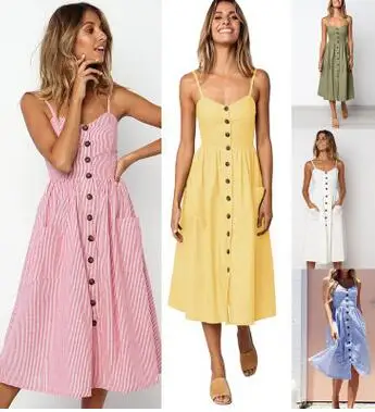 

Striped Sexy Casual Summer Dress Boho Beach Pockets Sundress Elegant Daily dess