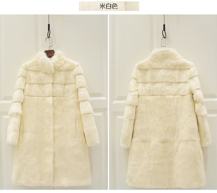 Real genuine natural full pelt whole skin rabbit fur coat women fashion stand collar jacket custom any size