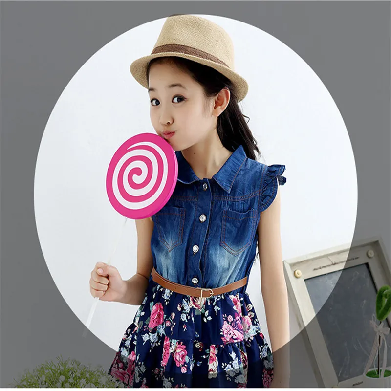 Платье для девочек JIOROMY летнее хлопковое джинсовое платье принцессы с цветочным