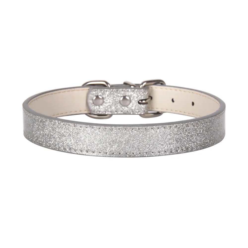 Bling из искусственной кожи товары для домашних животных, собаки ошейник для маленькой большой всех собак XS/S/M/L/XL/XXL/XXXL/4XL/5XL золото поводок для щенка собаки аксессуары - Цвет: Silver