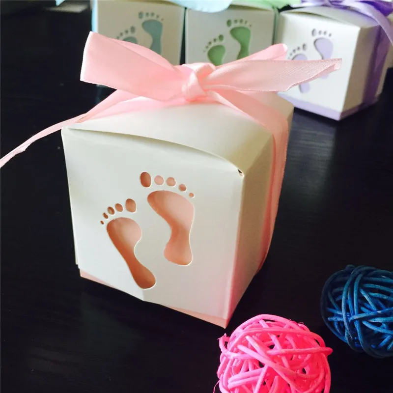 50 шт./лот Pterry Foot Laser Cut out Baby Shower Подарочная коробка для конфет подарочные коробки
