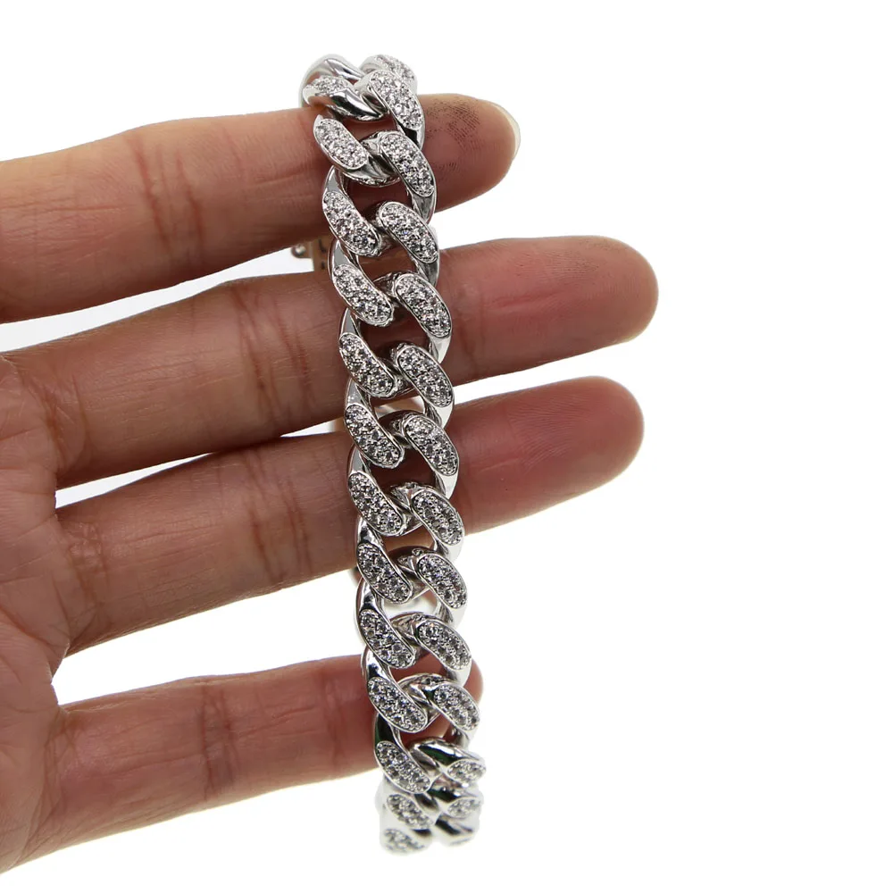 Мужской браслет-цепочка в стиле хип-хоп Bling Iced Out, кубинская цепочка, роскошный бренд, цвет серебристый, золотистый, Мужская цепочка, модное ювелирное изделие