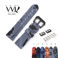 rolamy watch band 22 24mm waterproof silicone rubber replacement camo grey black watchband loops strap for pnerai luminor strap