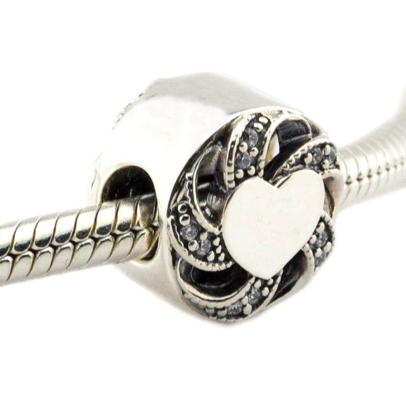 DIY Beads for Jewelry Making Sterling-Silver-Jewelry Ribbon Heart Bead WITH CLEAR CZ Charms Silver 925 Berloque Perles | Украшения и