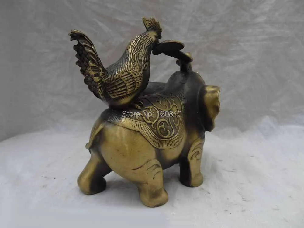 8 &quotкитайская Бронзовая статуэтка зодиака богатство RuYi Cock Ride JiXiang статуя слона