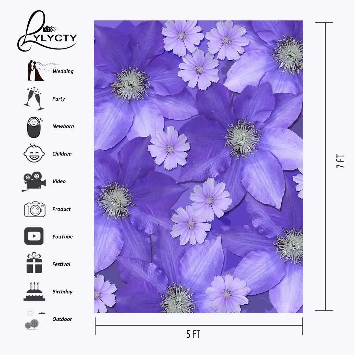 5x7ft Backdrop Ultra Violet Flower Wall Photography Background Pantone | Электроника