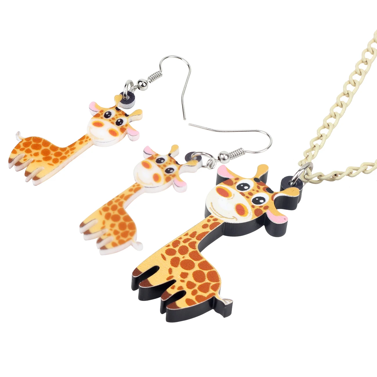 Bonsny Acrylic Giraffe Jewelry Sets Earrings Drop Dangle Necklace Pendant Cute Wild Novelty Animal Gift For Women Girl Statement | Украшения