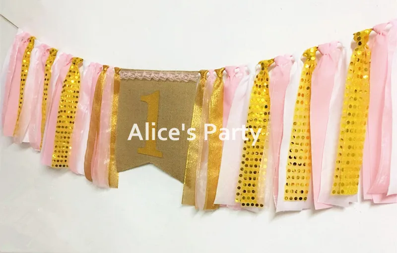 Новинка тканевый галстук баннер на 1-й День рождения розовое кружево Золотой один