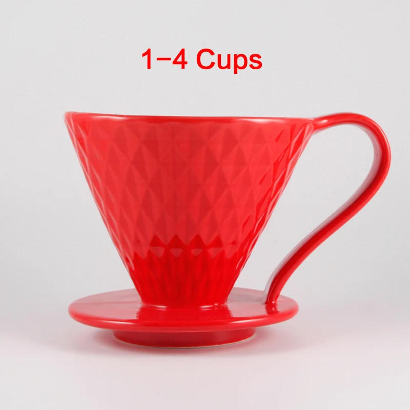 Red 1-4Cups Керамика фильтры для кофе V60 Стиль капельная Кофеварка фильтрационная сетка постоянного залить Кофе, тем самым позволяя зернам раскрыться отдельный стенд 2 чашки или 4 чашки - Цвет: Red 1-4Cups