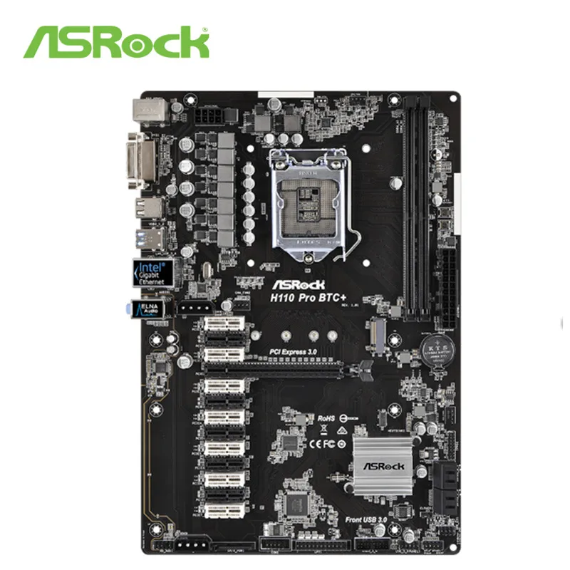 Материнская плата ASRock H110 PRO BTC + 1151 2400 МГц 4 SATA3 1 м 2 (SATA3) видеовыход DVI поддерживает 13