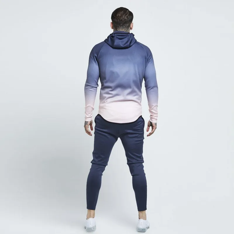 GYMLOCKER Осень Зима Новая мужская толстовка с капюшоном и длинным рукавом модный градиентный цвет тонкий свитер на молнии мужская одежда