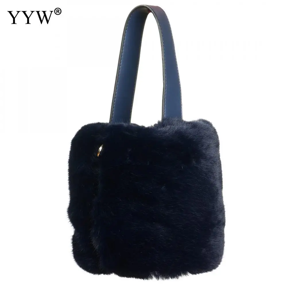 navy blue Роскошные Плюшевые женские сумки, дизайнерские сумки с ручками сверху, мягкие женские сумки, милые зимние сумки через плечо,, клатч - Цвет: navy blue