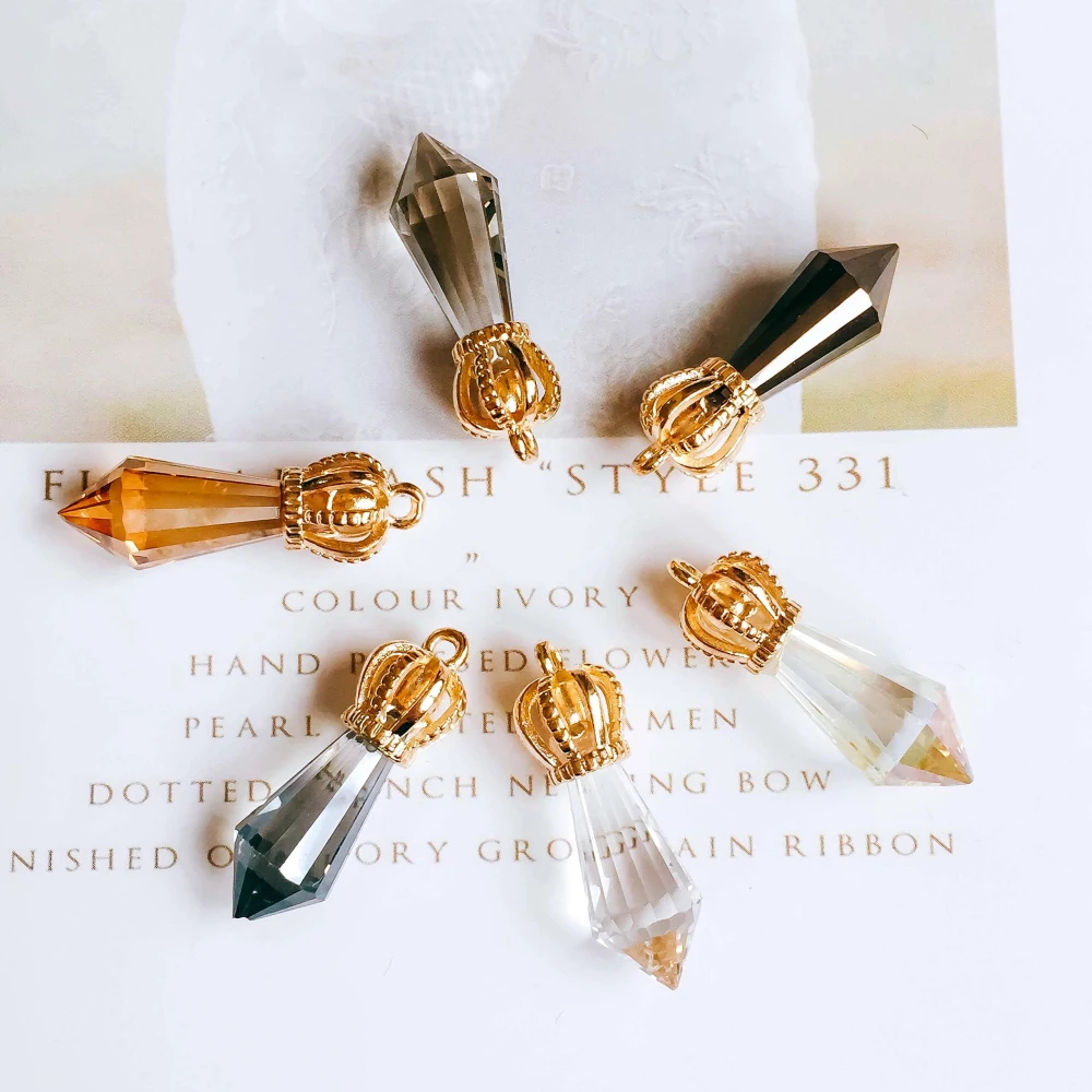 

Clear Black Bronze Color Rhinestone Crystal Crown Pendant Necklace Charms DIY Material Jewelry Earring Accessories 6pcs