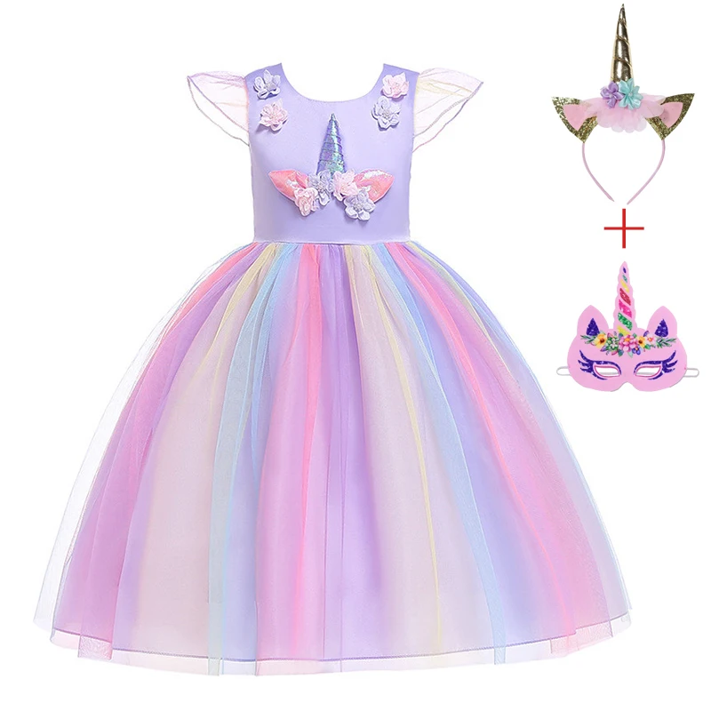 

Girls Unicorn Party Princess Tutu Dress Baby Dresses For kids Cosplay Flower Rainbow Birthday Dress Halloween Unicornio Costume