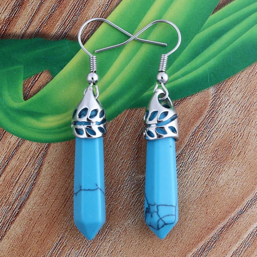 Крафт-бусины посеребренные Синий Бирюзовый камень маленькая шестиугольная