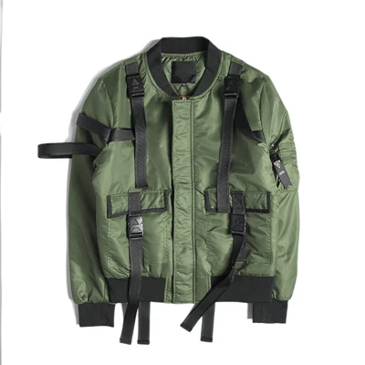 BX007 green Высококачественная Мужская осенне-зимняя Толстая теплая куртка-бомбер с несколькими карманами и лентами, уличная Мужская Повседневная парка больших размеров - Цвет: BX007 green