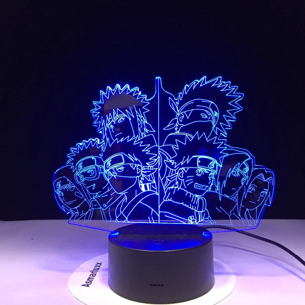 СВЕТОДИОДНЫЙ 3D светильник Naruto Team Kakashi Minato Sasuke ObitoNight 7 меняющихся цветов домашний