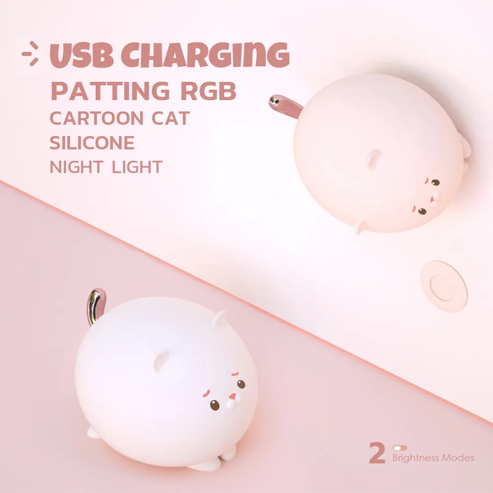 RGB светодиодный ночник Кошка Животное USB зарядка силиконовый мультфильм детская лампа детский ночник детский подарок на день рождения игрушка Новинка