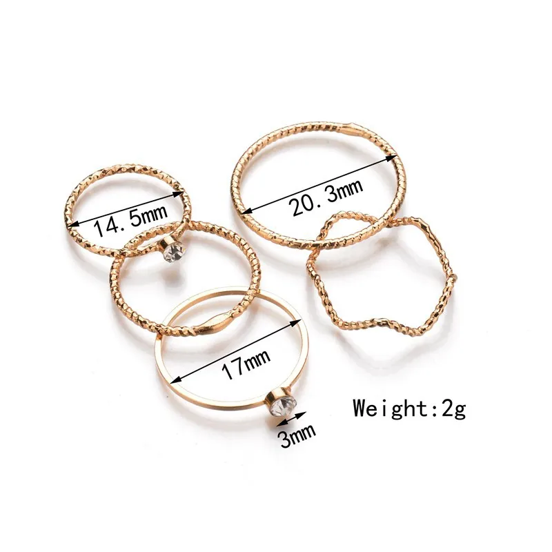 Кольцо женский Корейская версия горный хрусталь волна кольцо пять Piece Ring Set уплотнительное кольцо студентка подруги хвост кольца женский