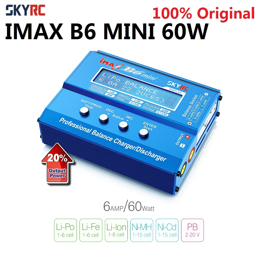 

100% Оригинальный Балансирующий зарядник SKYRC IMAX B6 MINI 60 Вт 5 Вт, максимальный разряд зарядного устройства с разъемом, зарядный кабель для аккуму...