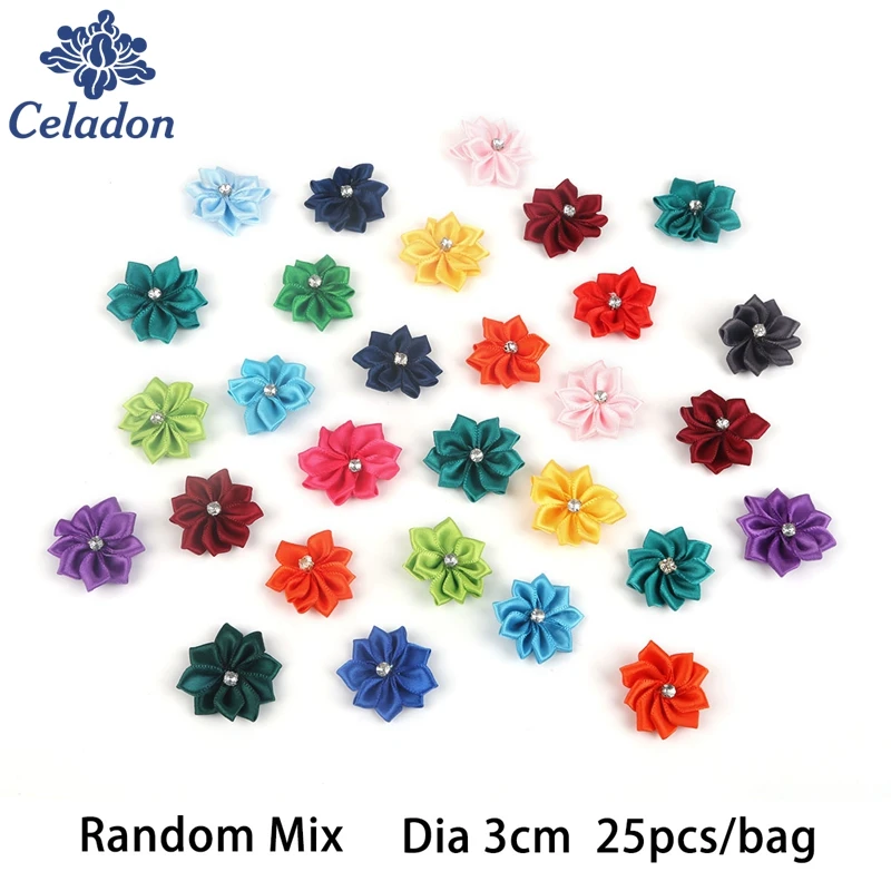25pcs 3cm Drill 9 Petal flower Handmade 3d Fabric Flowers for Headbands Appliques Sewing Wedding Garment dresses Accessories DIY | Украшения