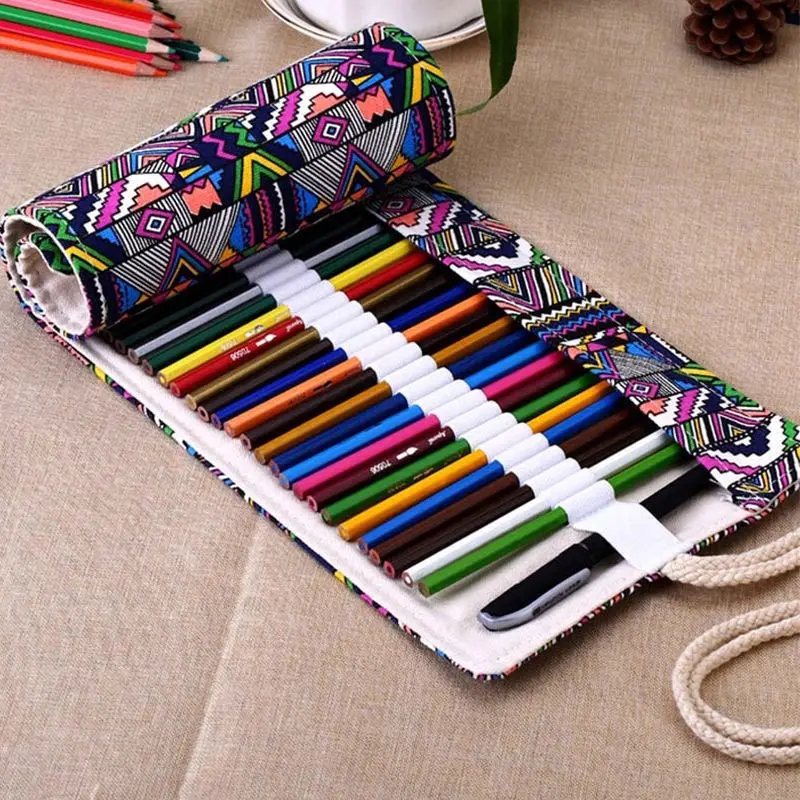 32/48/72 Hole Canvas Wrap Roll Up Pencil Case Pen Cosmetic Bag Holder Storage Pouch | Дом и сад