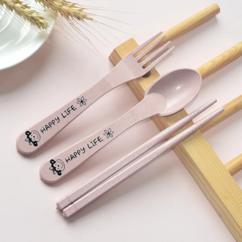 Tableware Three-piece Kitchen Cutlery Set Student Travel Plastic Box Fork Spoon Chopsticks Gifts Children |