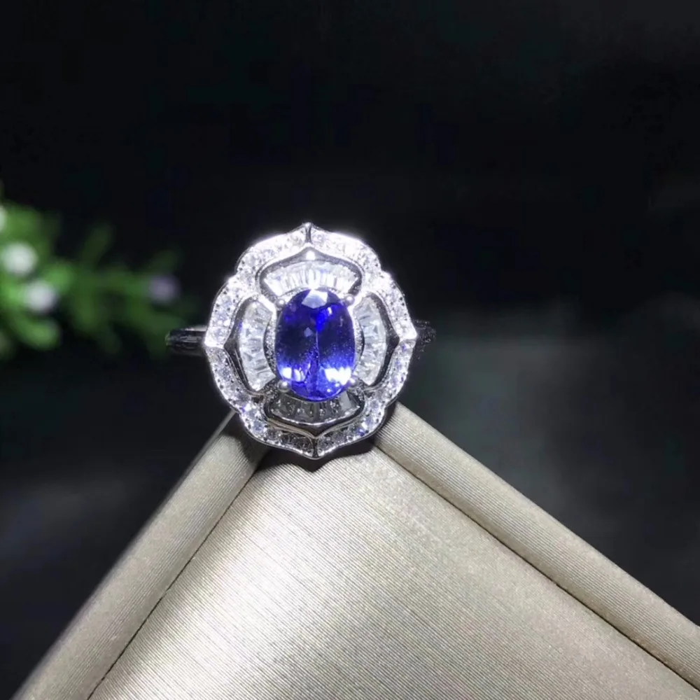 Natural Tested Tanzanite Gemstone Ring, 925 Sterling Silver, 5*7mm Birthstone Jewelry, Wedding Anniversary Ring for Women FJ275