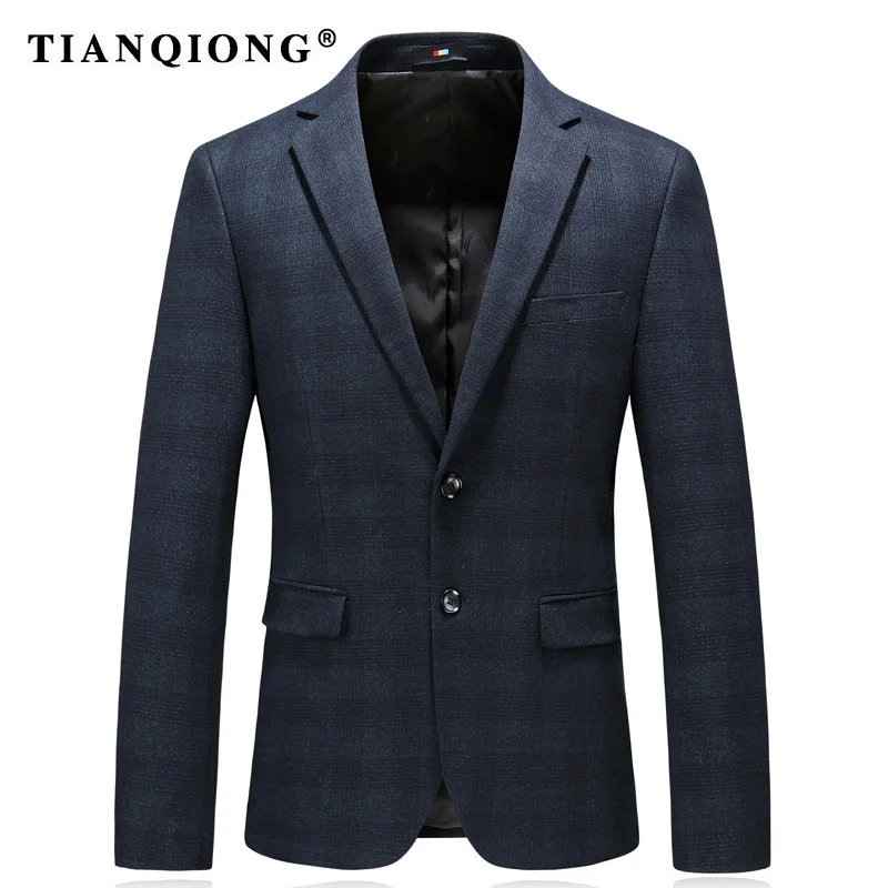Тянь Цюн джентльмен Блейзер Slim Fit серый Модные мужские куртки свадебное пальто мужской повседневный пиджак однобортный 2 пуговицы - Цвет: 8117