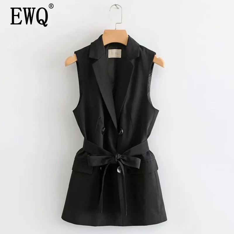 Женская свободная куртка [EWQ] однотонная без рукавов с отложным воротником QH6701