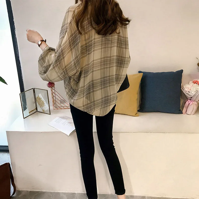 2018 Новая модная винтажная Женская клетчатая блузка с длинным рукавом