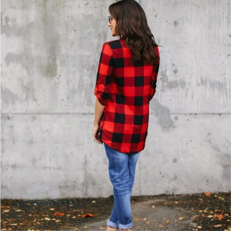 New fashion classic plaid printed v-neck long sleeve blouse with sleeves in spring 2018./Ladies business casual shirt. |