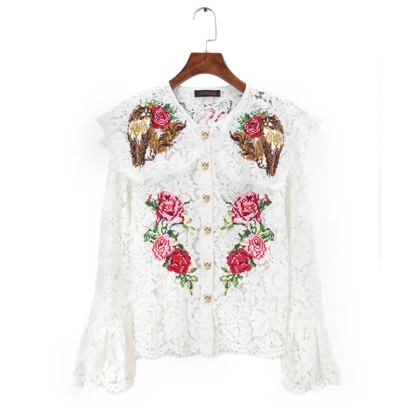 Лето 2019 г. BOHO белая кружевная блузка рубашка для женщин взлетно посадочной полосы