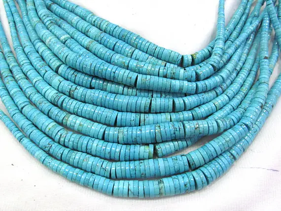 Ожерелье из бирюзового камня Heishi вертушка Rondelle 17 дюймов коричневого синего