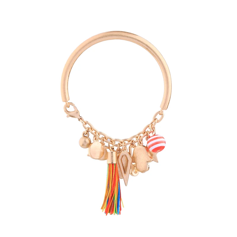 Antique Gold Color Circle Trendy Bangles For Women Crystal Star Hand Colorful Tassel Pendant Bracelet | Украшения и аксессуары