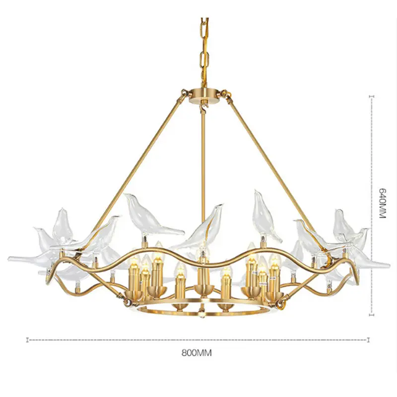 Laiting Lighting Copper Frame Art Light Fixtures Gold Hanging Lamp Modern Bird Shaped Glass Chandelier +Free shipping | Лампы и